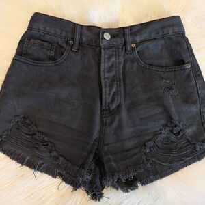 Distressed Black Denim Shorts